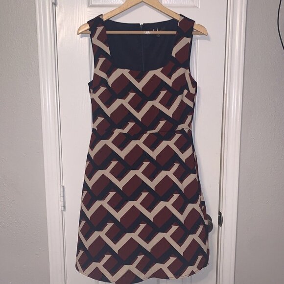 Lulus Dina Burgundy Square Neck Abstract Print Sleeveless Mini Dress Size Medium - Picture 2 of 9
